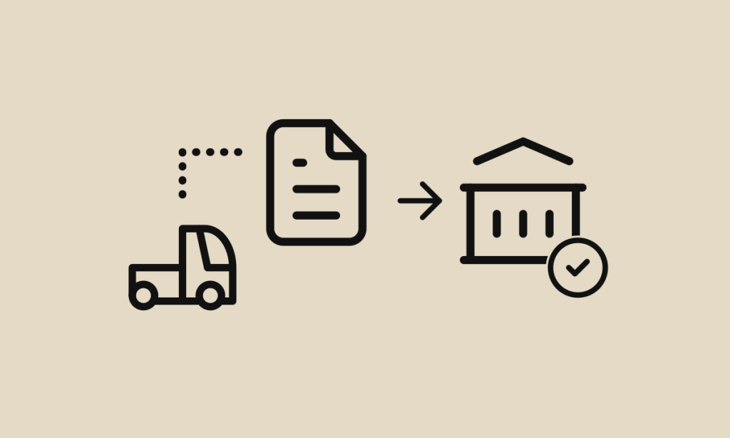 Ícone de selo circular com check sobre painel claro em fundo areia